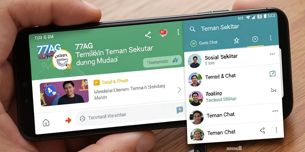 Tampilan antarmuka pengguna utama 77AG untuk mencari teman.