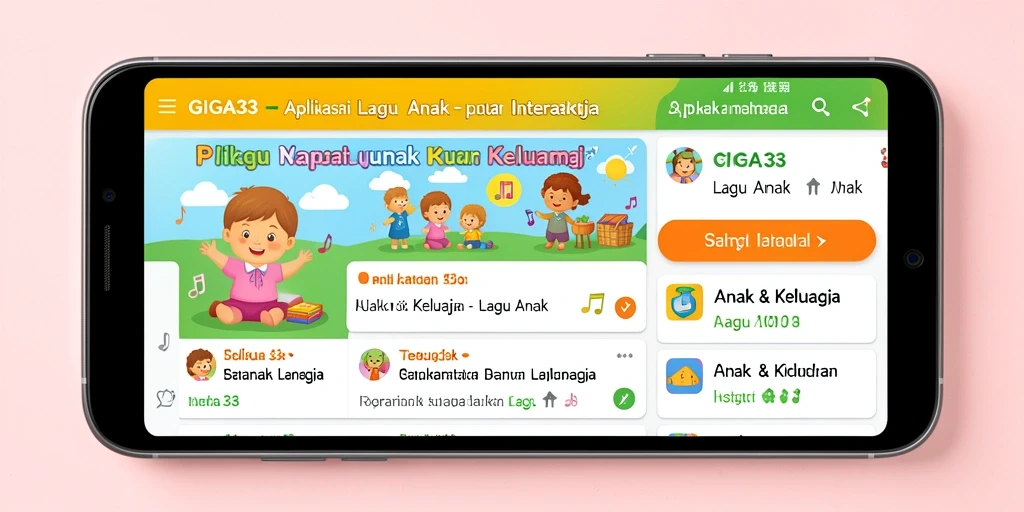 Antarmuka GIGA33 menampilkan lagu-lagu anak yang ceria dan interaktif.