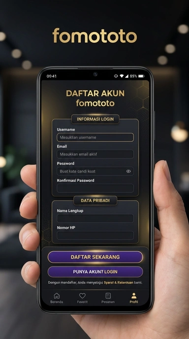 Tampilan halaman daftar fomototo