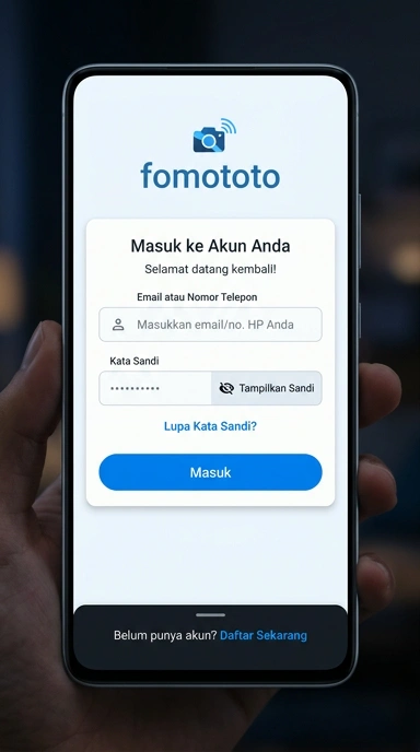 Tampilan halaman login fomototo